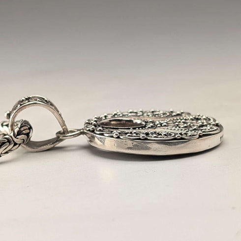 Vintage sterling silver pendant & sterling silver Byzantine chain necklace, total weight 47g, SUARTI