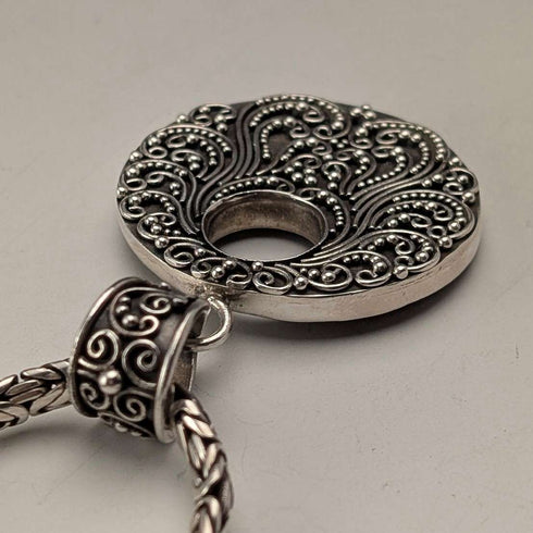 Vintage sterling silver pendant & sterling silver Byzantine chain necklace, total weight 47g, SUARTI
