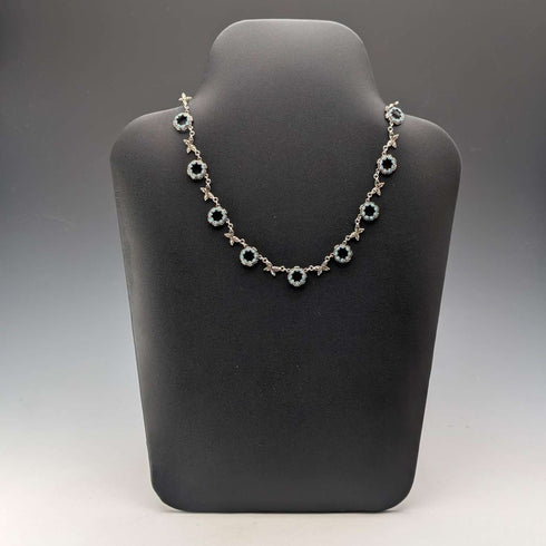 Collar vintage de plata de ley con decoración de cristal turquesa y marcasita, 23 g