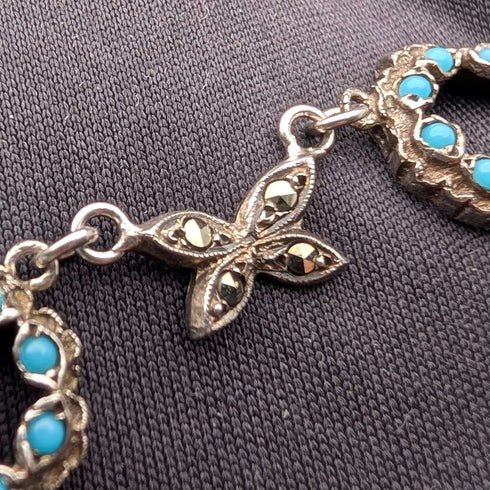 Collar vintage de plata de ley con decoración de cristal turquesa y marcasita, 23 g