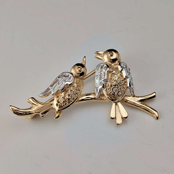 Vintage Vermeil Sterling Silver Lovebird Brooch