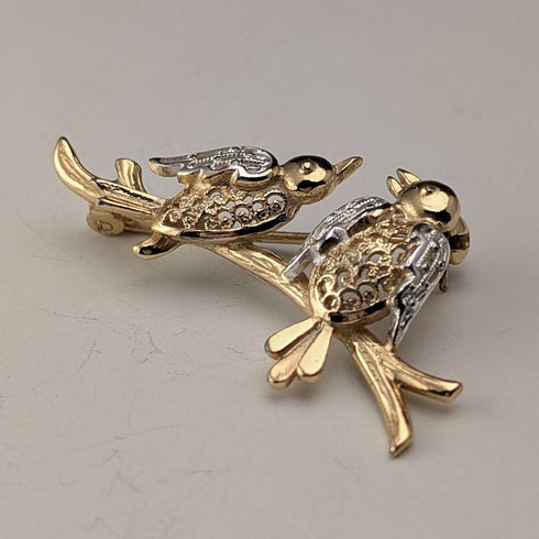 Vintage Vermeil Sterling Silver Lovebird Brooch
