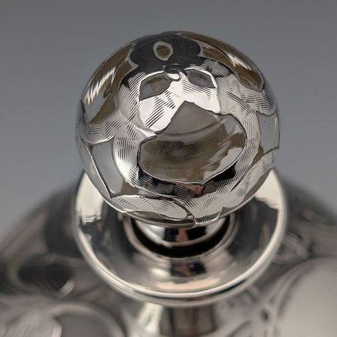 Antique American Art Nouveau Silver Overlay Glass Perfume Bottle