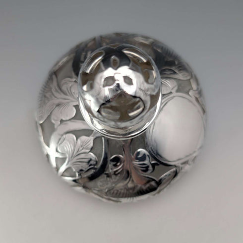 Antique American Art Nouveau Silver Overlay Glass Perfume Bottle