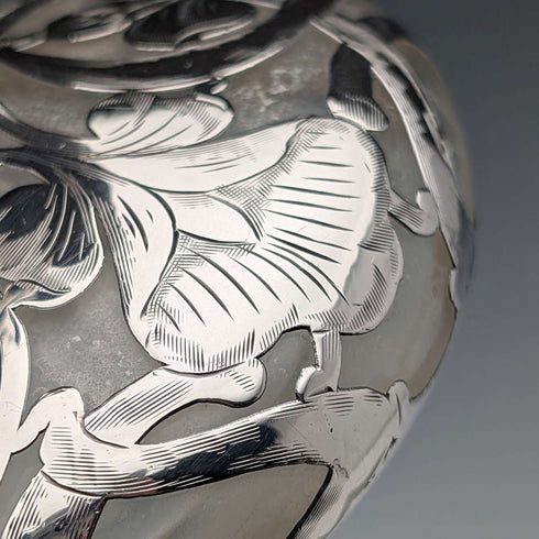 Antique American Art Nouveau Silver Overlay Glass Perfume Bottle