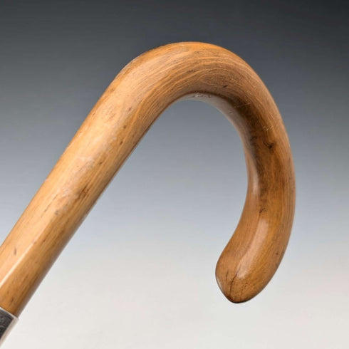 1923 British antique tan shaft, curved handle, pure silver decoration, walking stick, 91cm, K&S