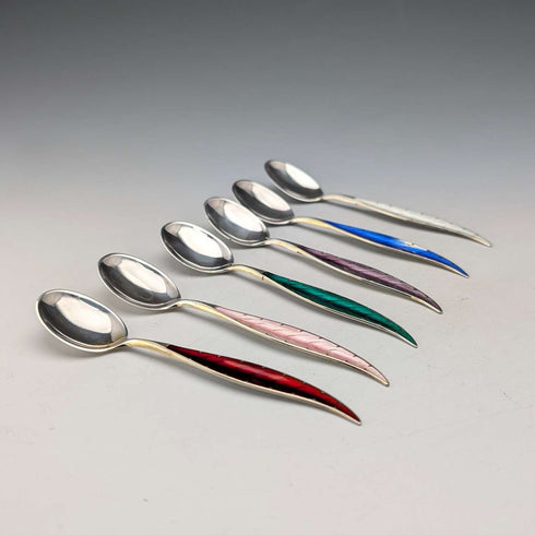 北欧ヴィンテージ エナメル装飾 純銀製 コーヒースプーン6本セット 計45g Otter Hval