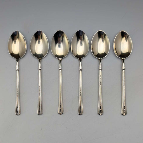 Juego de 6 cucharillas de café de plata esterlina con decoración de esmalte, vintage británico de 1954, 71 g en total, Turner & Simpson, en estuche.