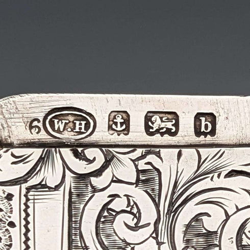 1901年 英国アンティーク スクロール彫刻 純銀製カードケース 68g WILLIAM M. HAYES