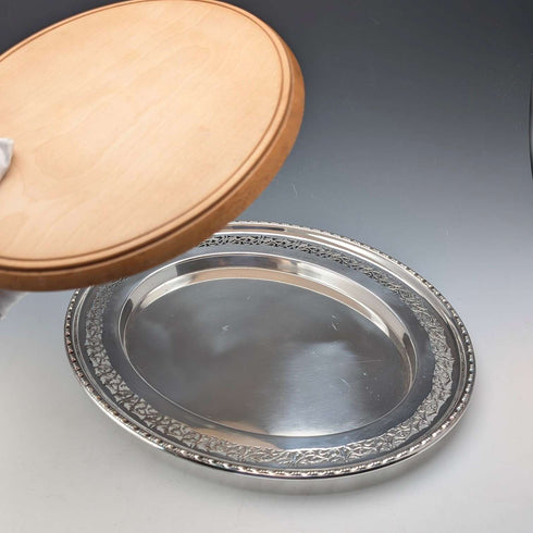 Antique British silver plated oval breadboard by Briddon Brothers