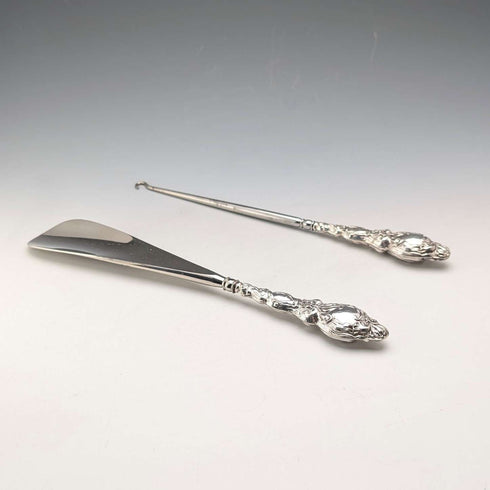 1903년 영국 앤틱 순은 핸들 구두주걱 & 버튼 후크 세트 G&C Ltd