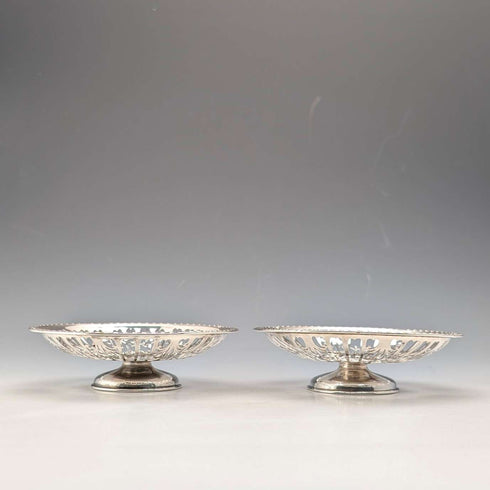 1910年 英国古董 纯银制小型带脚碟子一对 总重104g Mappin&Webb
