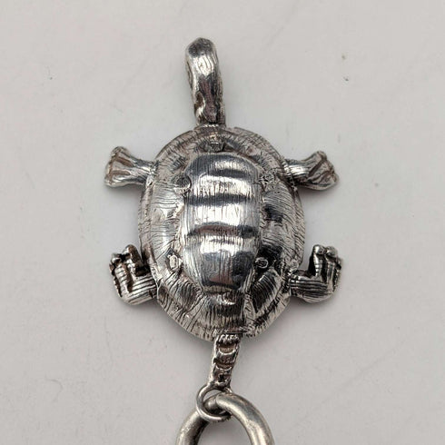 Cadena Albert de plata esterlina, extra gruesa, antigua británica de alrededor de 1900, 71 g, con dije de tortuga