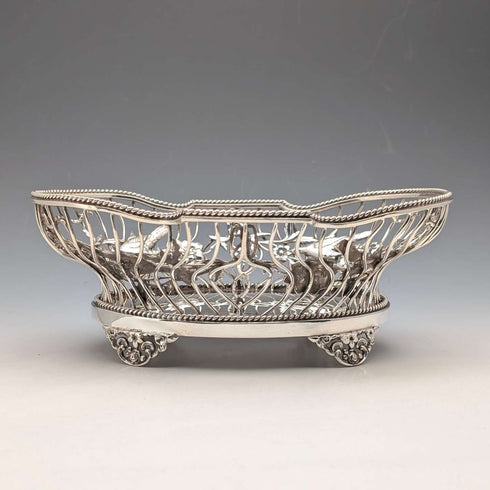 1907年 英国古董 花鸟装饰纯银碗/盘 378g William Comyns