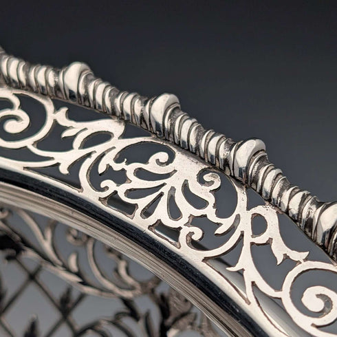 1911年 英国古董 镂空装饰 纯银带足水果碗 436克 Goldsmiths&Silversmiths