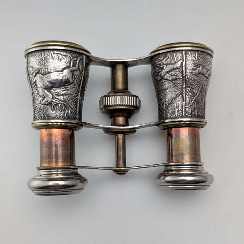 Circa 1900 Antique Silver Plate Hunting Decoration Opera Glasses Binoculars