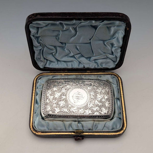 Estuche para cigarrillos de plata esterlina antigua británica de 1880, 51 g, con estuche, Hilliard & Thomason