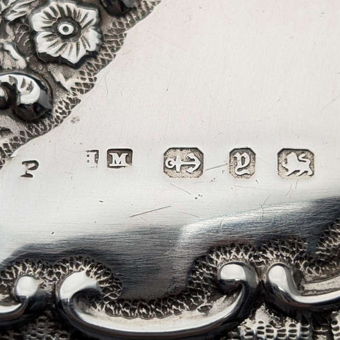 Estuche para tarjetas de plata de ley con decoración en relieve, estilo libro, 1898, Reino Unido, 101 g, Henry Matthews