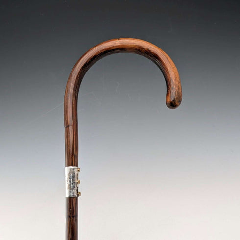 1930년경 영국 빈티지 브라운 샤프트 굽은 핸들 순은 장식 스틱 지팡이 89cm