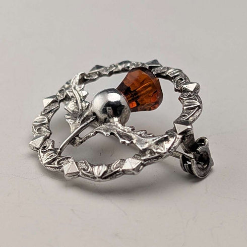 Vintage British sterling silver amber stone round brooch, Ward Brothers