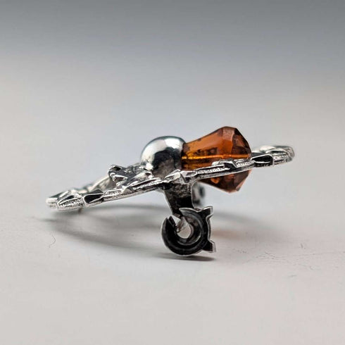 Vintage British sterling silver amber stone round brooch, Ward Brothers