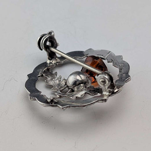 Vintage British sterling silver amber stone round brooch, Ward Brothers