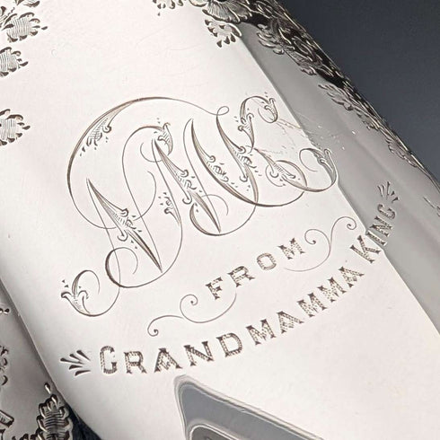 1906년 영국 앤틱 순은제 화조 장식 머그컵 187g George Edward&Sons