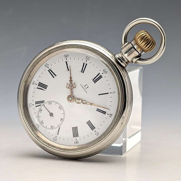 1910년경 앤티크 오메가 회중시계, 직경 53mm, 합금 케이스, 작동 양호