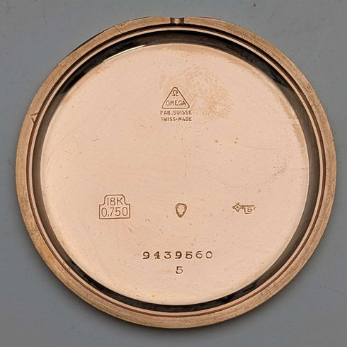 約1939年產歐米茄懷錶,K18黃金,薄型開放式錶盤,運作良好