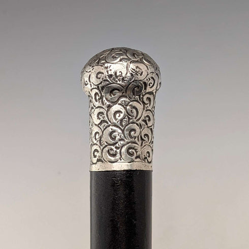 1910년 영국 앤틱 블랙 샤프트 순은제 론델 핸들 지팡이 84cm