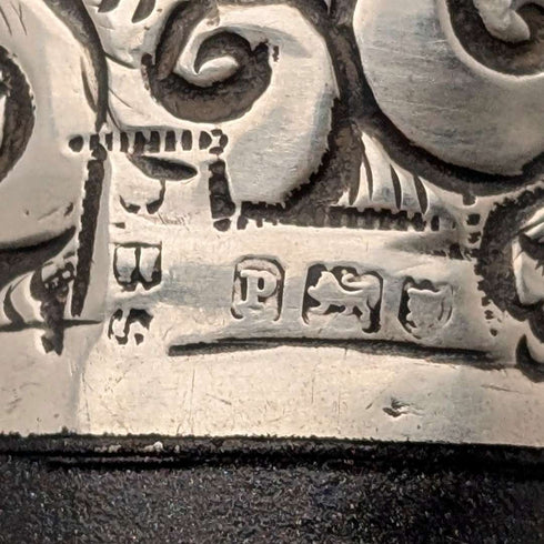 1910년 영국 앤틱 블랙 샤프트 순은제 론델 핸들 지팡이 84cm