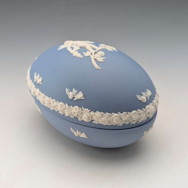 英国复古Wedgwood贾斯珀陶器蛋形首饰盒,淡蓝色