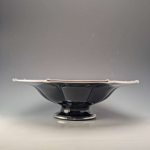 Cuenco americano antiguo de cristal ébano con revestimiento de plata, 28 cm de diámetro