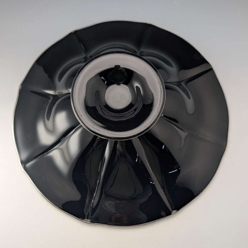 Cuenco americano antiguo de cristal ébano con revestimiento de plata, 28 cm de diámetro
