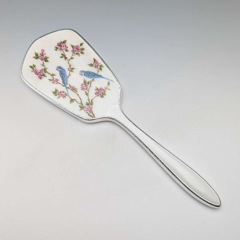 1947年英國古董純銀扭索琺瑯花鳥裝飾手鏡,由亨利·克利福德·戴維斯製作