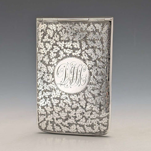 Estuche para tarjetas de plata de ley victoriano, 1897, mecanismo deslizante, 80 g, Henry Williamson