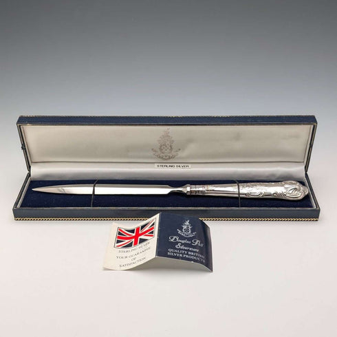 1998 British vintage sterling silver handle letter opener in case, very good condition