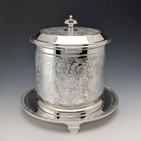 Antique British silver plate floral biscuit barrel