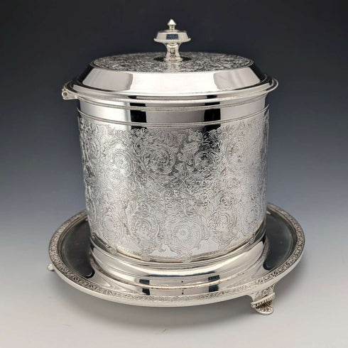 Antique British silver plate floral biscuit barrel