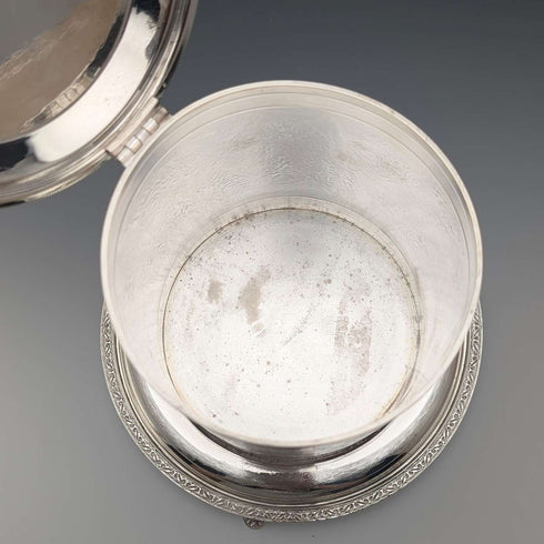 Antique British silver plate floral biscuit barrel