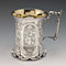 1854 British antique sterling silver mug with floral decoration, 163g, John Evans II