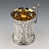 1854 British antique sterling silver mug with floral decoration, 163g, John Evans II