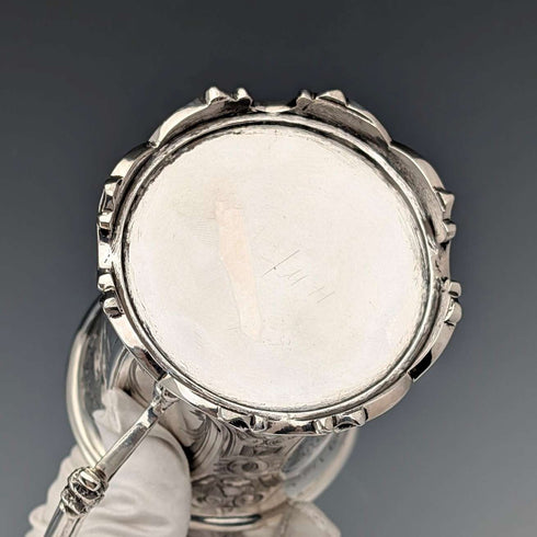1854 British antique sterling silver mug with floral decoration, 163g, John Evans II