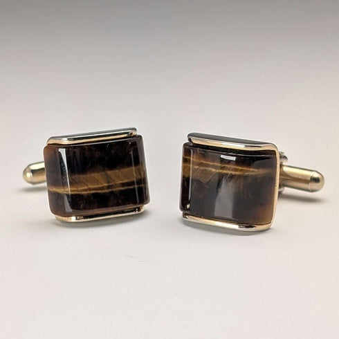Gemelos vintage de ojo de tigre chapados en oro