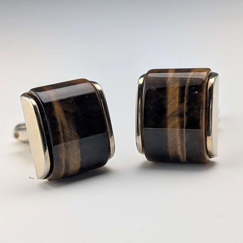 Gemelos vintage de ojo de tigre chapados en oro