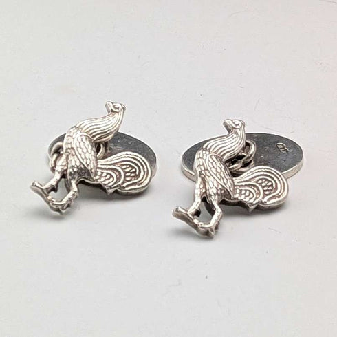 Gemelos de plata de ley con grabado de gallo, vintage británico de 1953, Deakin & Francis