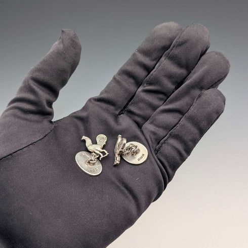 Gemelos de plata de ley con grabado de gallo, vintage británico de 1953, Deakin & Francis