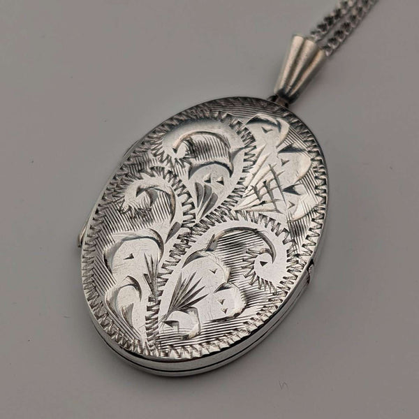 Colgante relicario vintage de plata de ley en forma ovalada, con cadena de plata de ley, 7 g en total
