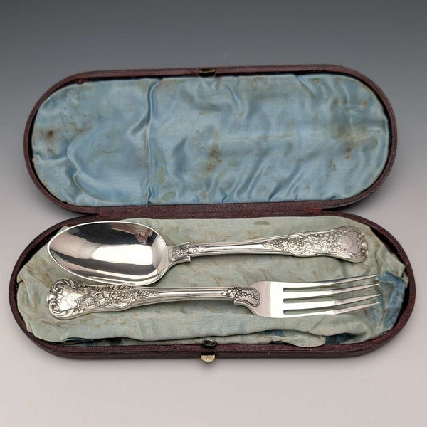 1849年 英国アンティーク 純銀製 クリスニングカトラリーペア 計128g ケース入 Samuel Hayne&Dudley Cater