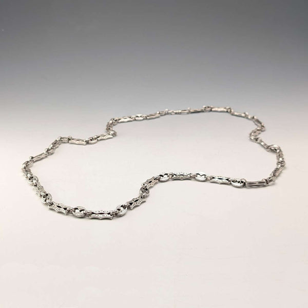Collar de cadena con eslabones de fantasía múltiples de plata esterlina vintage de EE. UU., 92 cm, 80 g